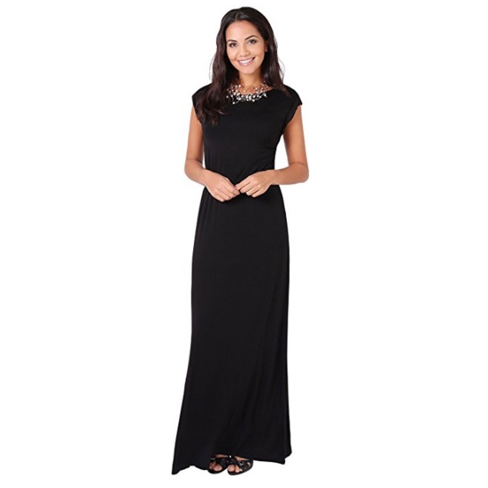 Black Short-sleeved Cotton Maxi Dress